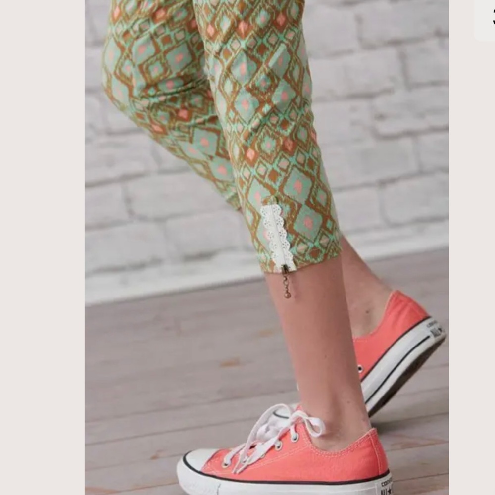 Matilda Jane Print It Ikat Crop Zipper Lace Leggings NWT